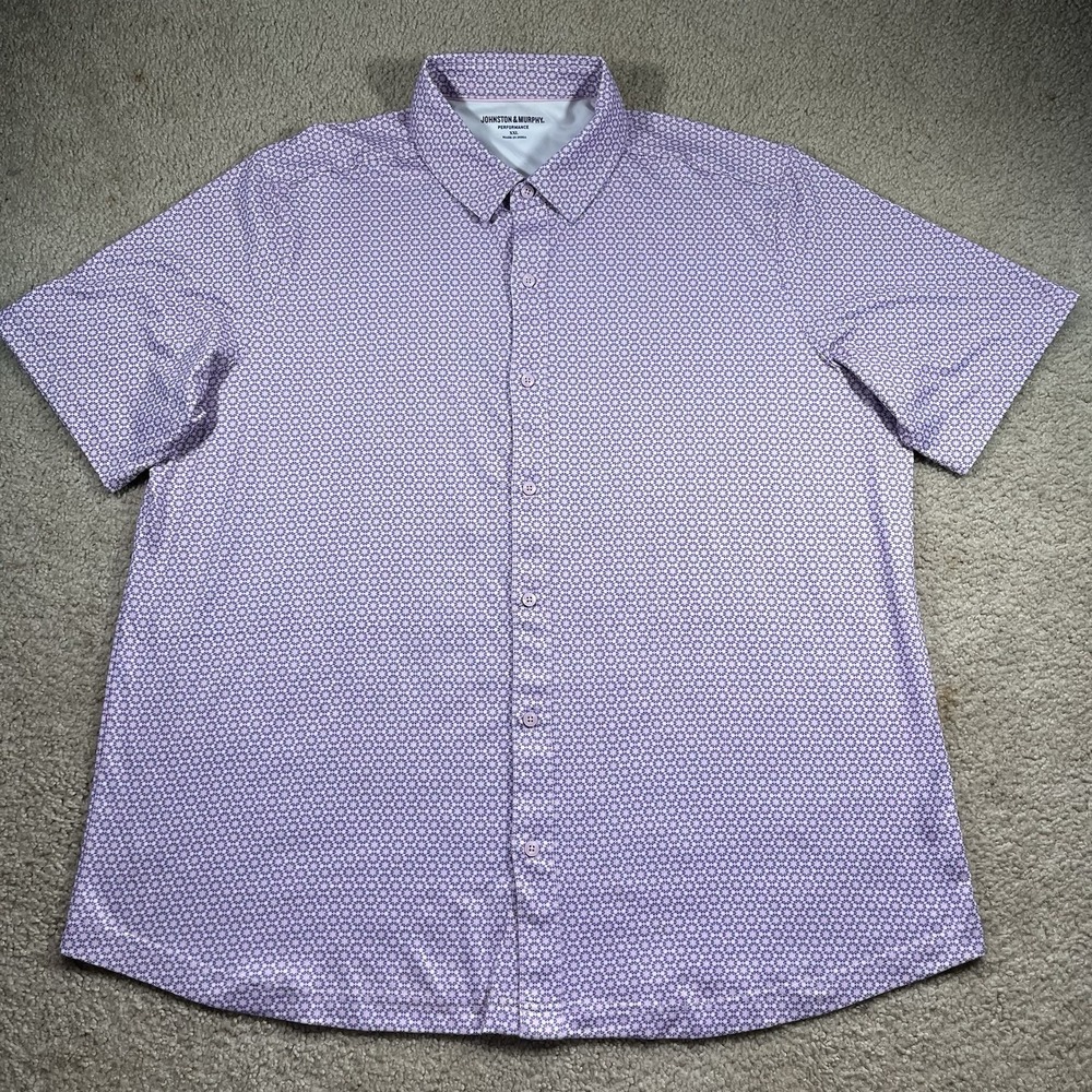 Johnston & Murphy Men's Performance Golf Polo Shirt 2XL Geometric Pattern EUC - Picture 2 of 7